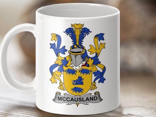 Physical Item 11oz / White McCausland Surname Irish Heraldry Ceramic Mug