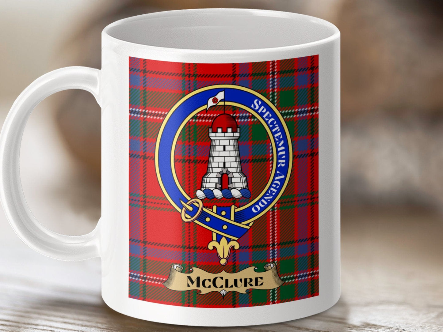 Physical Item 11oz / White McClure Clan Scottish Tartan Crest Mug