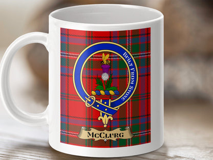 Physical Item 11oz / White McClurg Clan Scottish Tartan Crest Mug