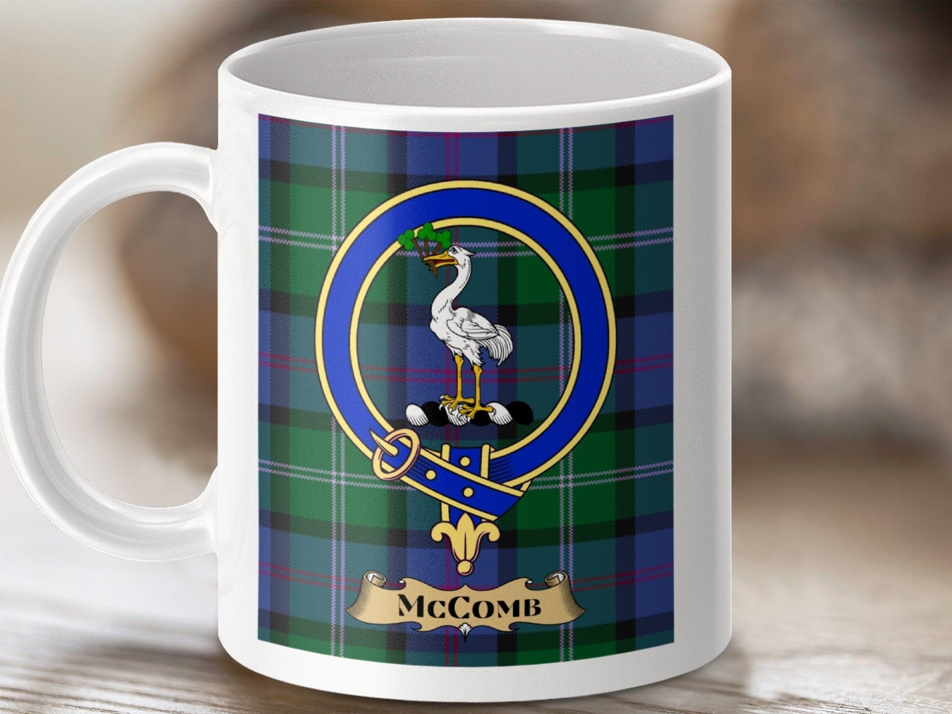 Physical Item 11oz / White McComb Clan Scottish Tartan Crest Mug