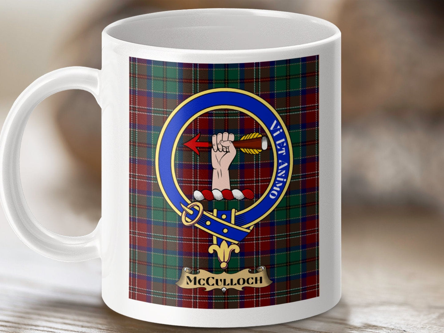 Physical Item 11oz / White McCulloch Clan Scottish Tartan Crest Mug