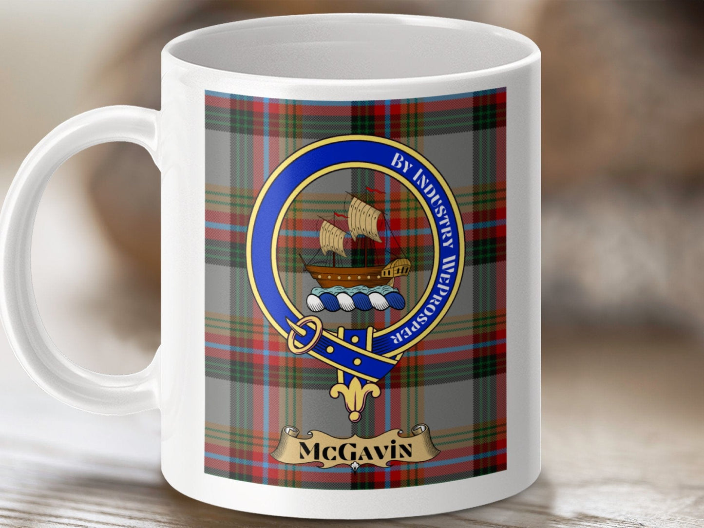 Physical Item 11oz / White McGavin Clan Scottish Tartan Crest Mug