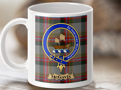 Physical Item 11oz / White McGavin Clan Scottish Tartan Crest Mug