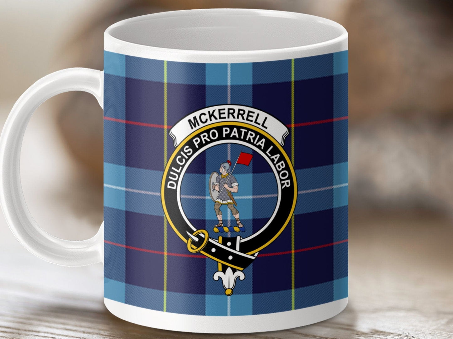 Physical Item 11oz / White McKerrell Clan Crest Tartan Scottish Mug