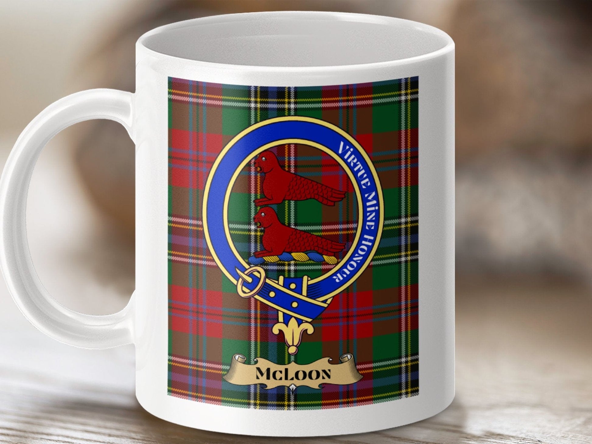 Physical Item 11oz / White McLoon Clan Scottish Tartan Crest Mug