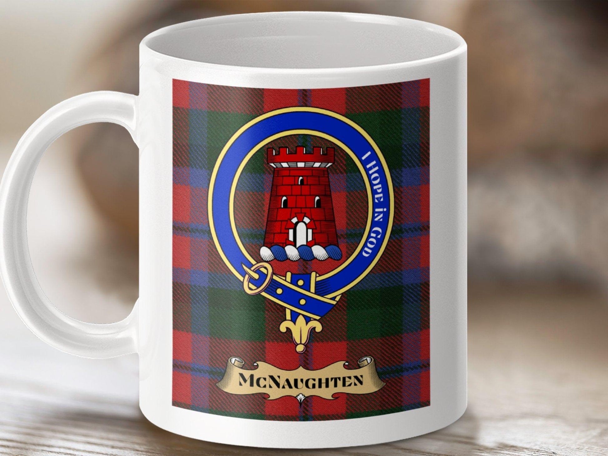 Physical Item 11oz / White McNaughten Clan Scottish Tartan Crest Mug