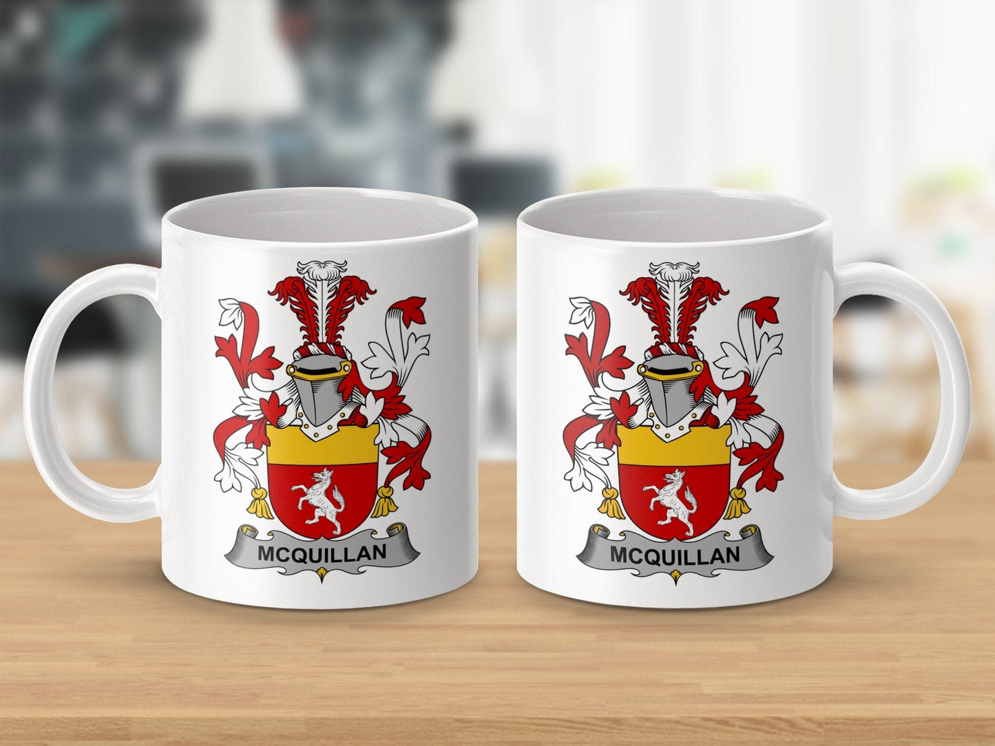 Physical Item 11oz / White McQuillan Surname Irish Heraldry Ceramic Mug