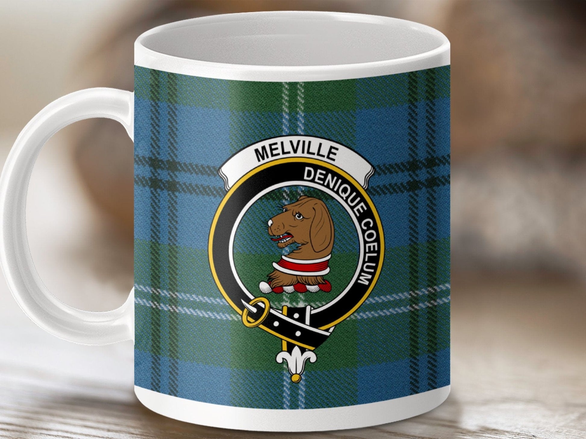 Physical Item 11oz / White Melville Clan Crest Tartan Scottish Mug