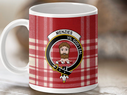 Physical Item 11oz / White Menzies Clan Crest Tartan Scottish Mug