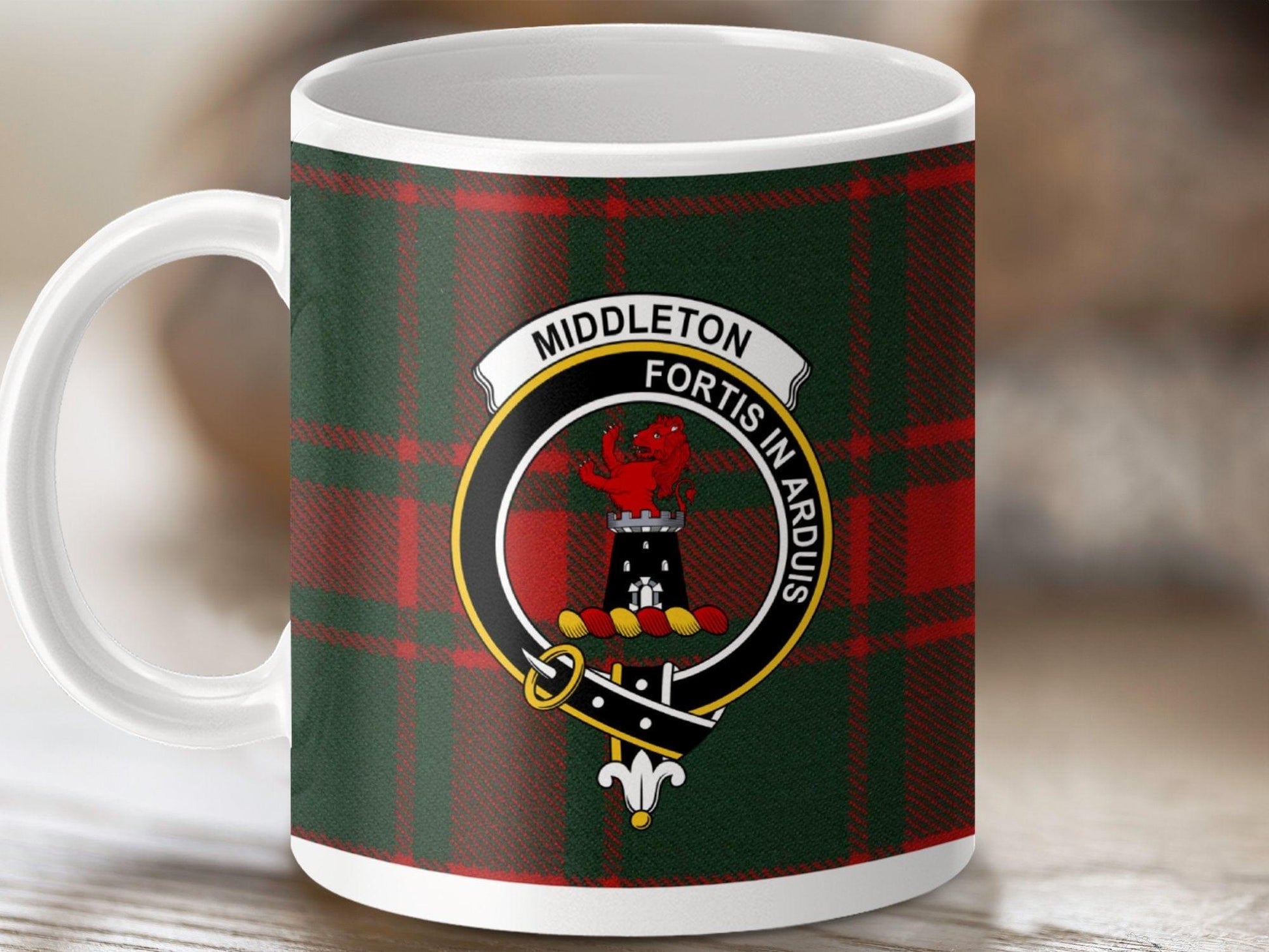 Physical Item 11oz / White Middleton Clan Crest Tartan Scottish Mug