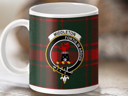 Physical Item 11oz / White Middleton Clan Crest Tartan Scottish Mug