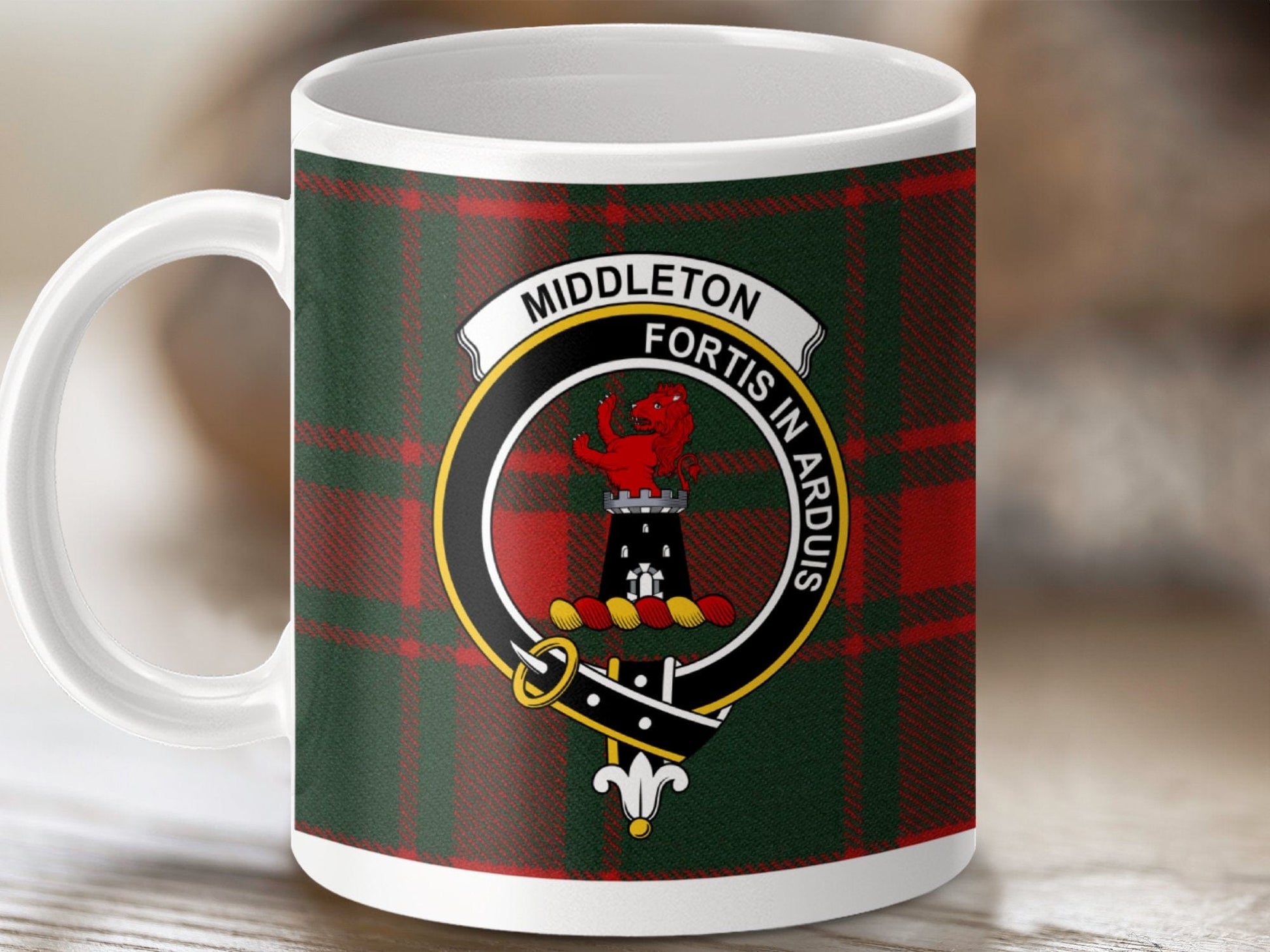 Physical Item 11oz / White Middleton Clan Fortis In Arduis Tartan Mug