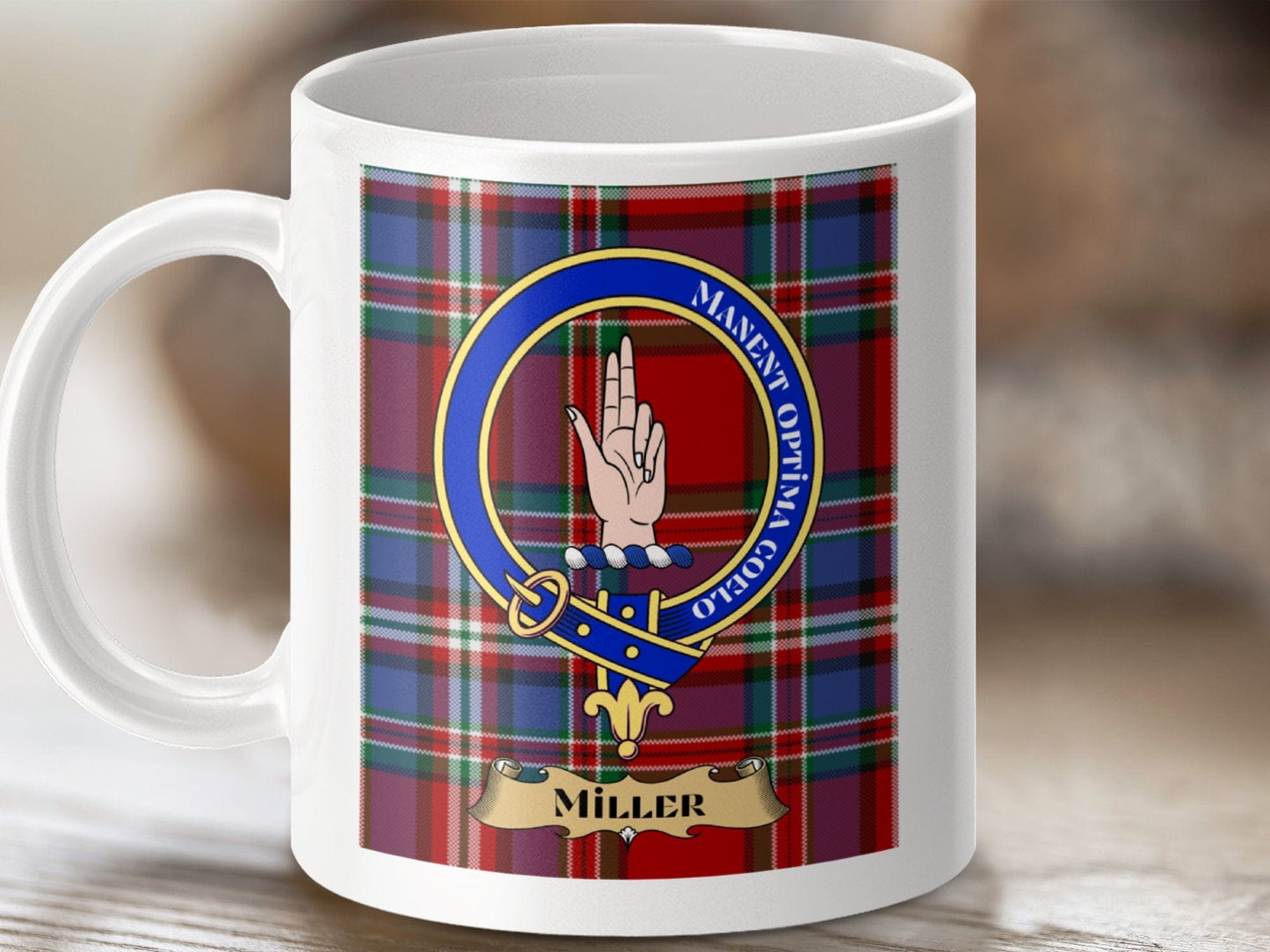 Physical Item 11oz / White Miller Clan Scottish Tartan Crest Mug