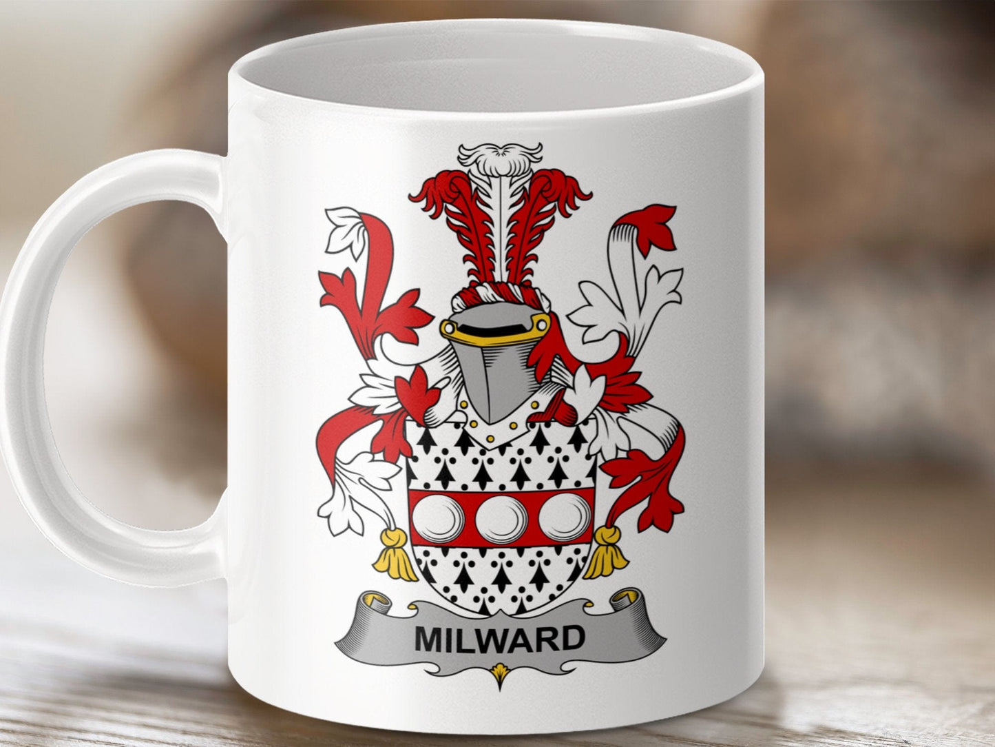 Physical Item 11oz / White Milward Surname Irish Heraldry Ceramic Mug