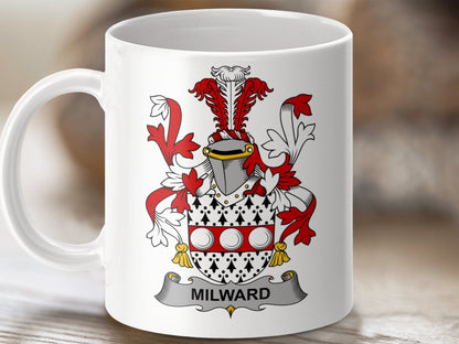 Physical Item 11oz / White Milward Surname Irish Heraldry Ceramic Mug