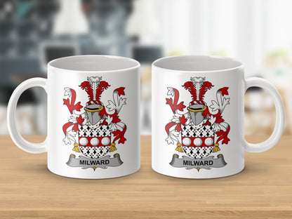 Physical Item 11oz / White Milward Surname Irish Heraldry Ceramic Mug