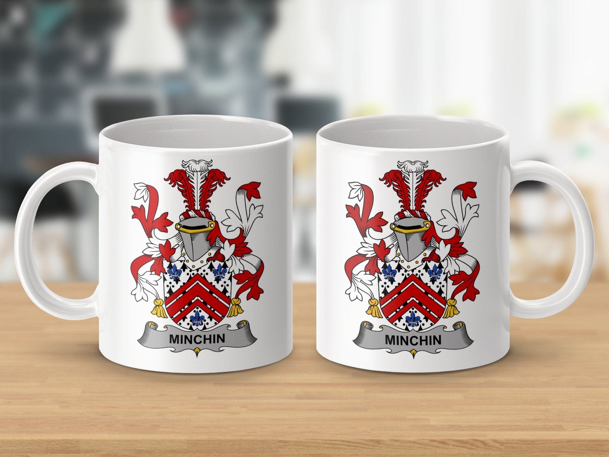 Physical Item 11oz / White Minchin Surname Irish Heraldry Ceramic Mug