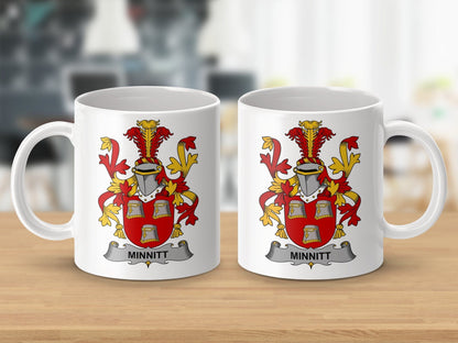 Physical Item 11oz / White Minnitt Surname Irish Heraldry Ceramic Mug