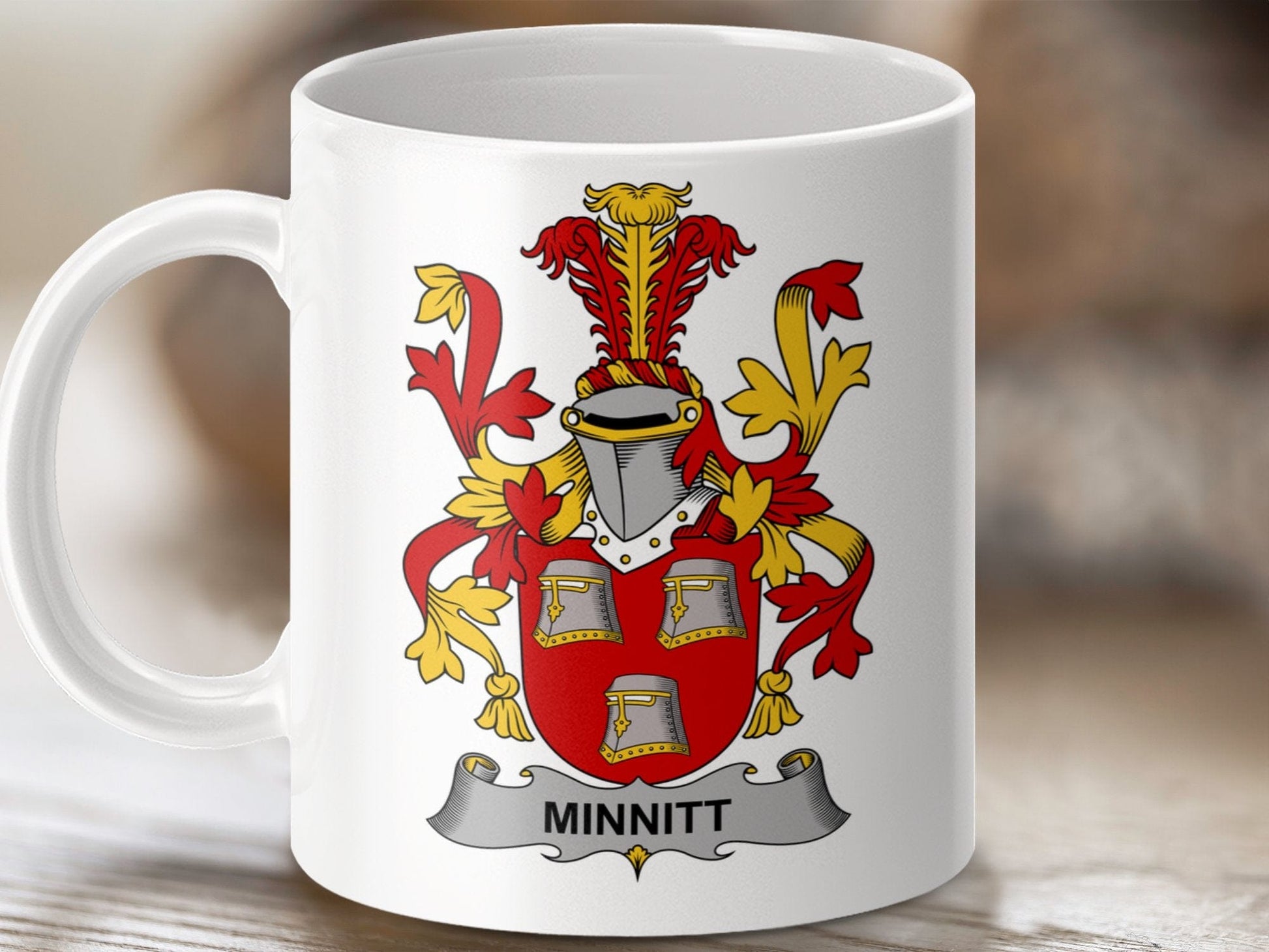 Physical Item 11oz / White Minnitt Surname Irish Heraldry Ceramic Mug