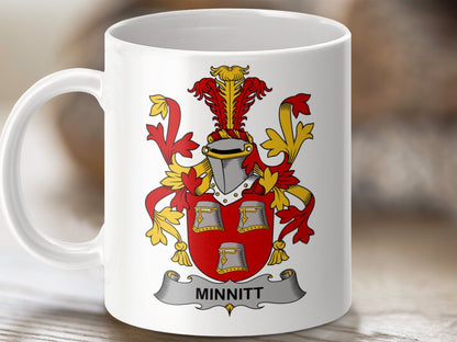 Physical Item 11oz / White Minnitt Surname Irish Heraldry Ceramic Mug