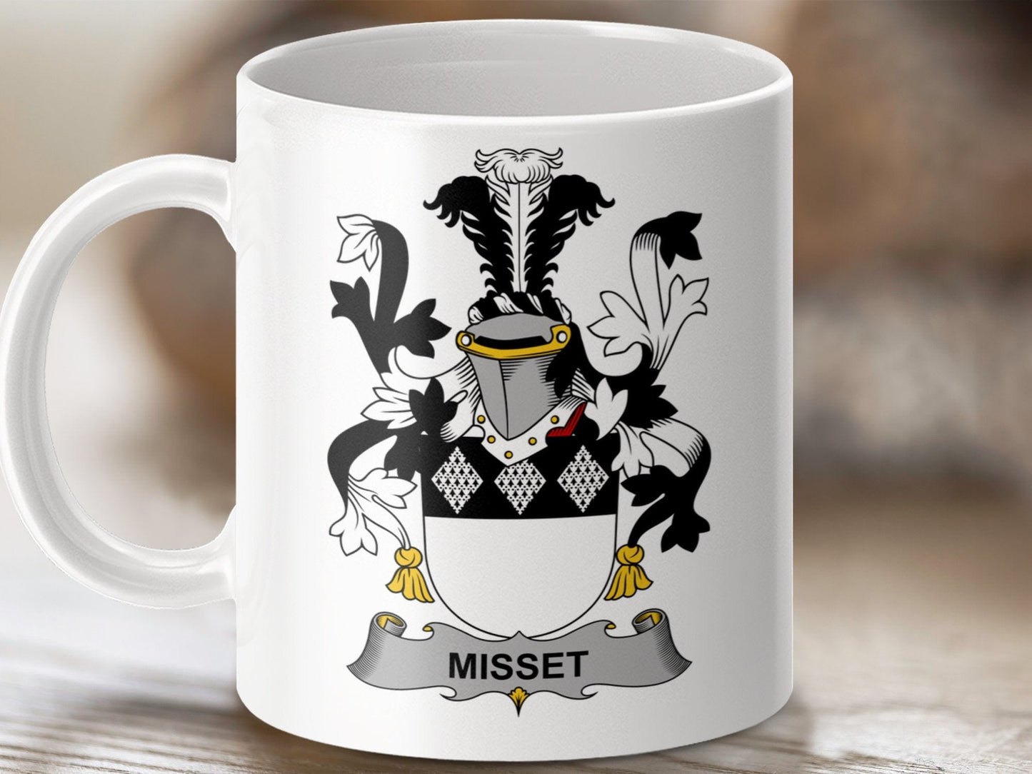 Physical Item 11oz / White Misset Surname Irish Heraldry Ceramic Mug