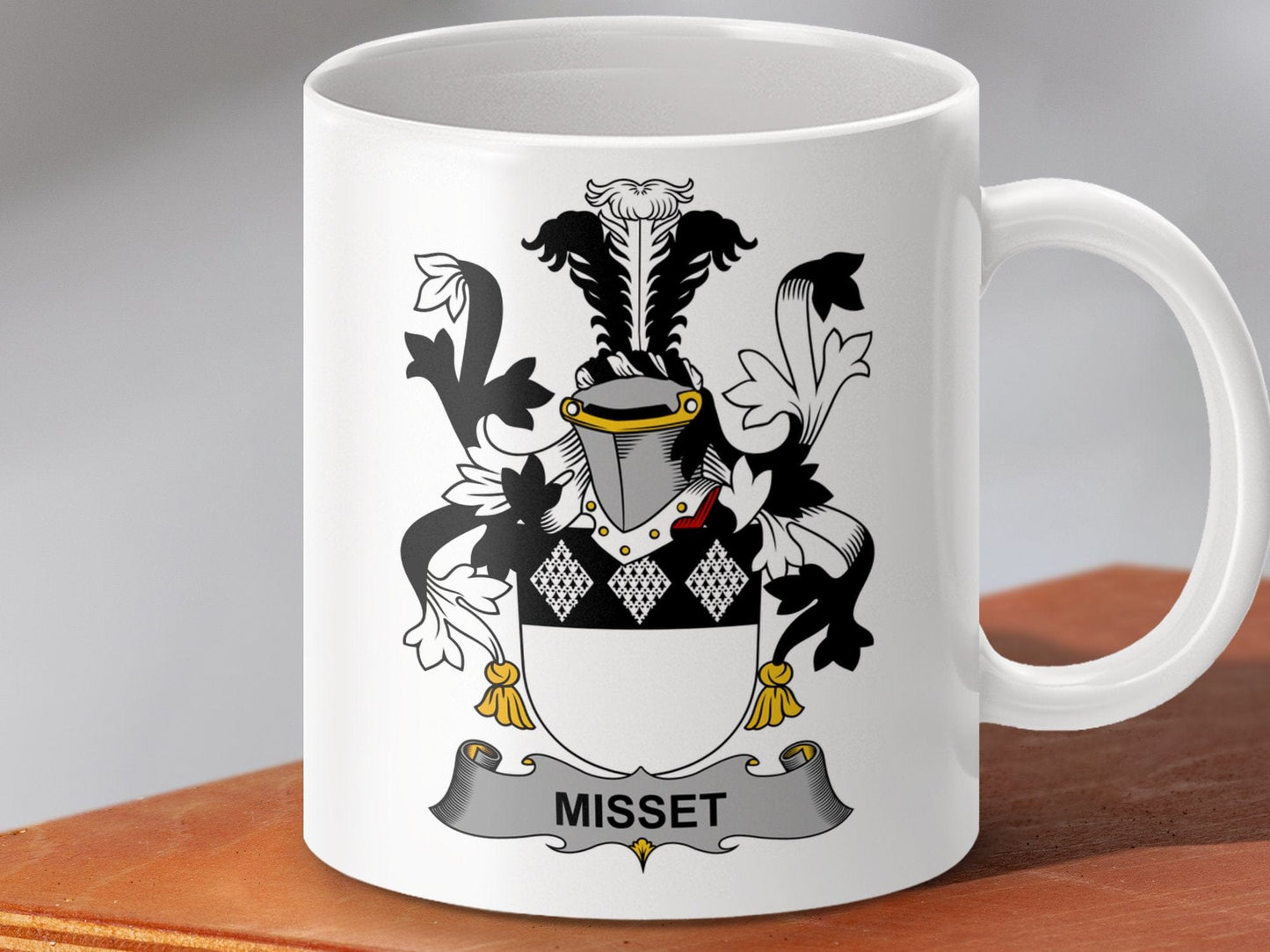 Physical Item 11oz / White Misset Surname Irish Heraldry Ceramic Mug