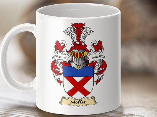 Physical Item 11oz / White Moffat Clan Coat of Arms Scottish Clan Crest Mug