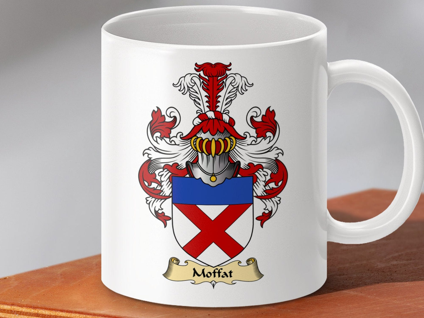 Physical Item 11oz / White Moffat Clan Coat of Arms Scottish Clan Crest Mug