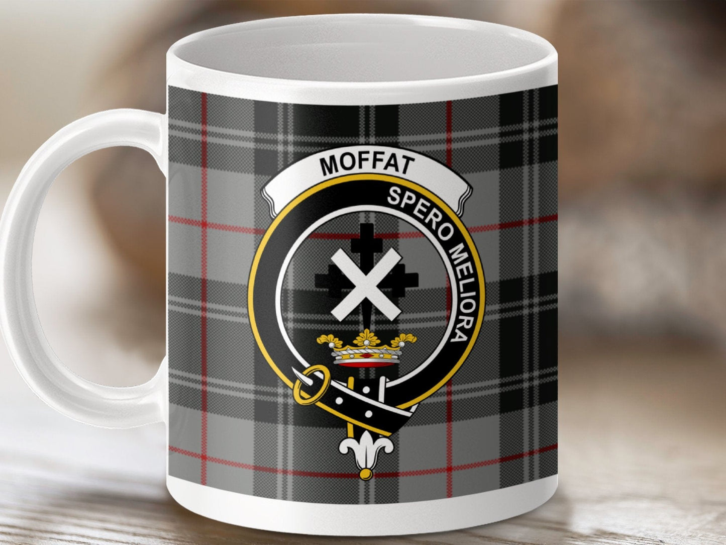 Physical Item 11oz / White Moffat Clan Scottish Tartan Plaid Mug