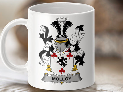 Physical Item 11oz / White Molloy Surname Irish Heraldry Coffee Mug