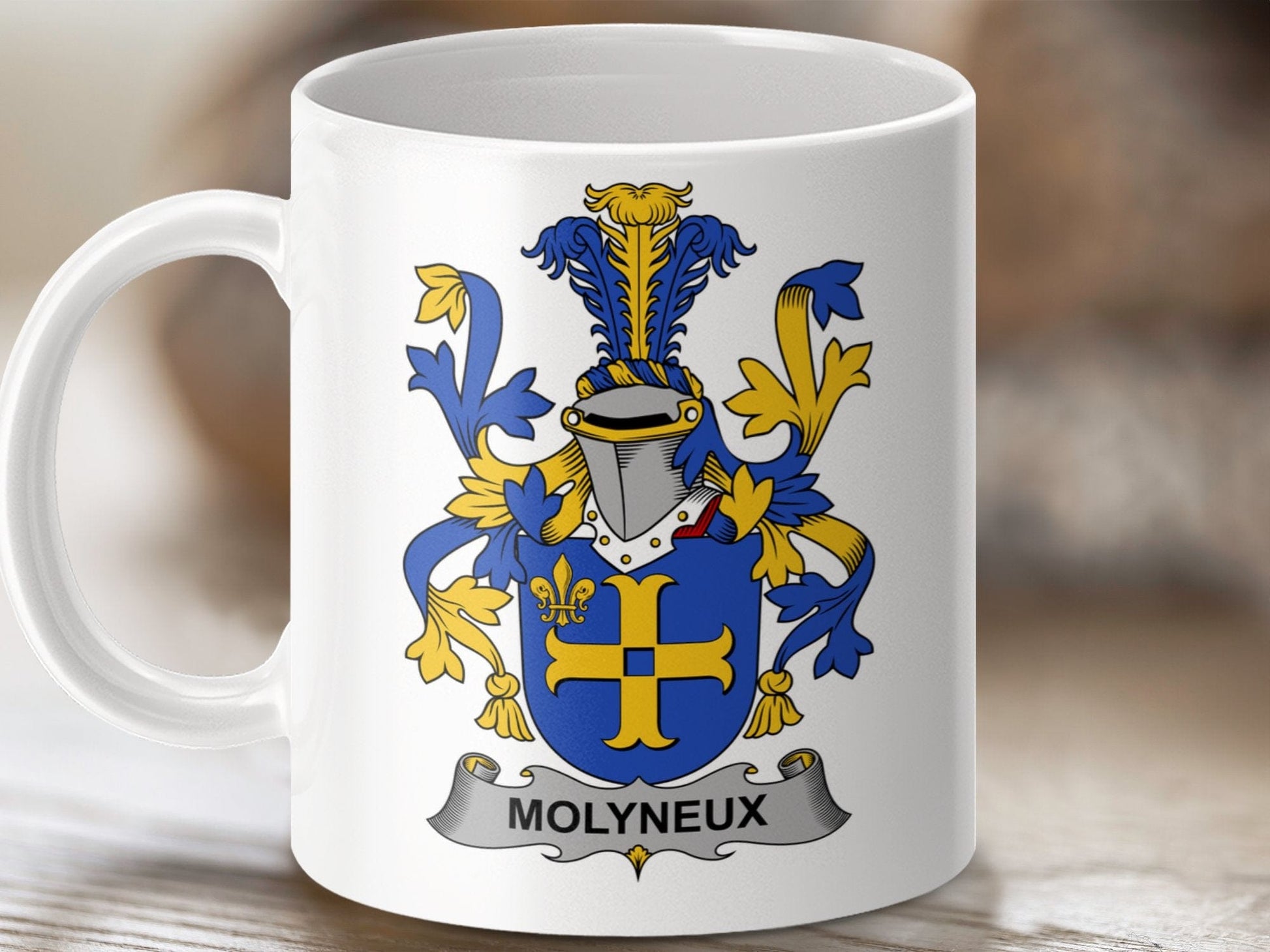 Physical Item 11oz / White Molyneux Surname Irish Heraldry Ceramic Mug