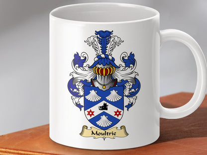 Physical Item 11oz / White Moultrie Clan Coat Of Arms Scottish Mug