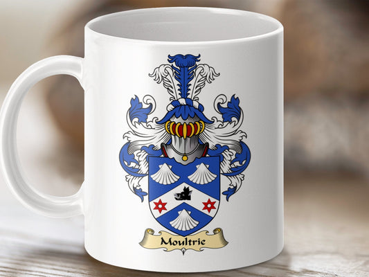 Physical Item 11oz / White Moultrie Clan Coat Of Arms Scottish Mug