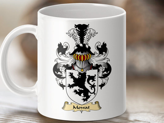 Physical Item 11oz / White Mowat Clan Coat of Arms Scottish Design Mug