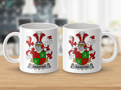 Physical Item 11oz / White Naghten Surname Irish Heraldry Ceramic Coffee Mug