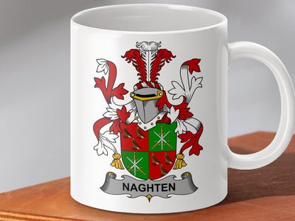 Physical Item 11oz / White Naghten Surname Irish Heraldry Ceramic Coffee Mug