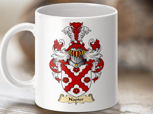 Physical Item 11oz / White Napier Clan Coat Of Arms Scottish Clan Coffee mug