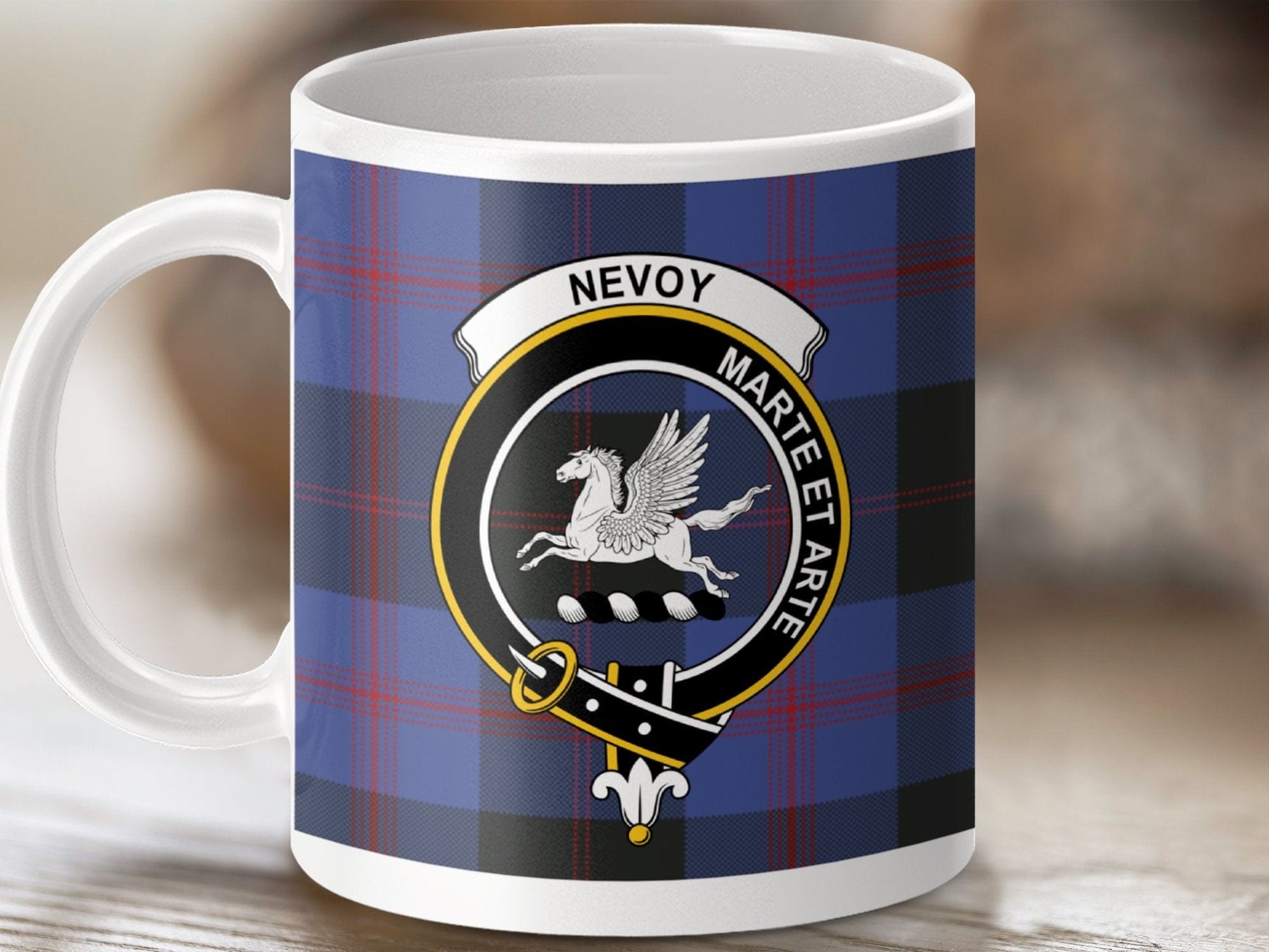 Physical Item 11oz / White Nevoy Clan Scottish Tartan Marte Et Arte Mug