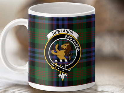 Physical Item 11oz / White Newlands Clan Crest Tartan Scottish Mug