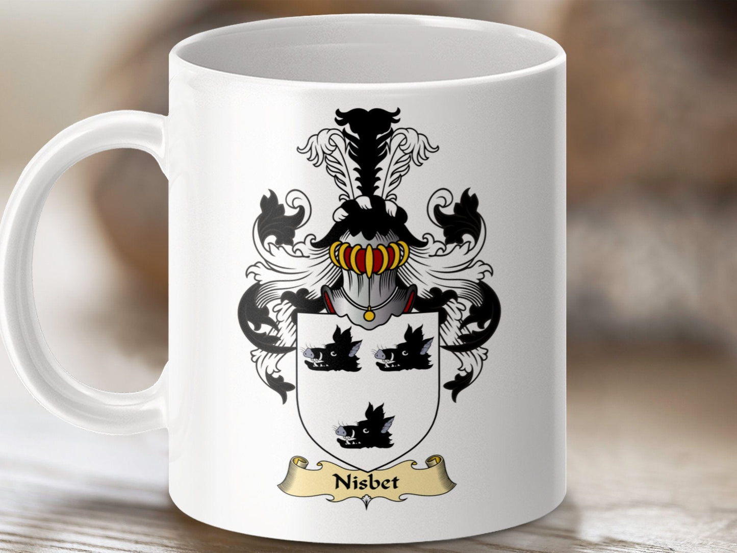 Physical Item 11oz / White Nisbet Clan Coat Of Arms Scottish Mug