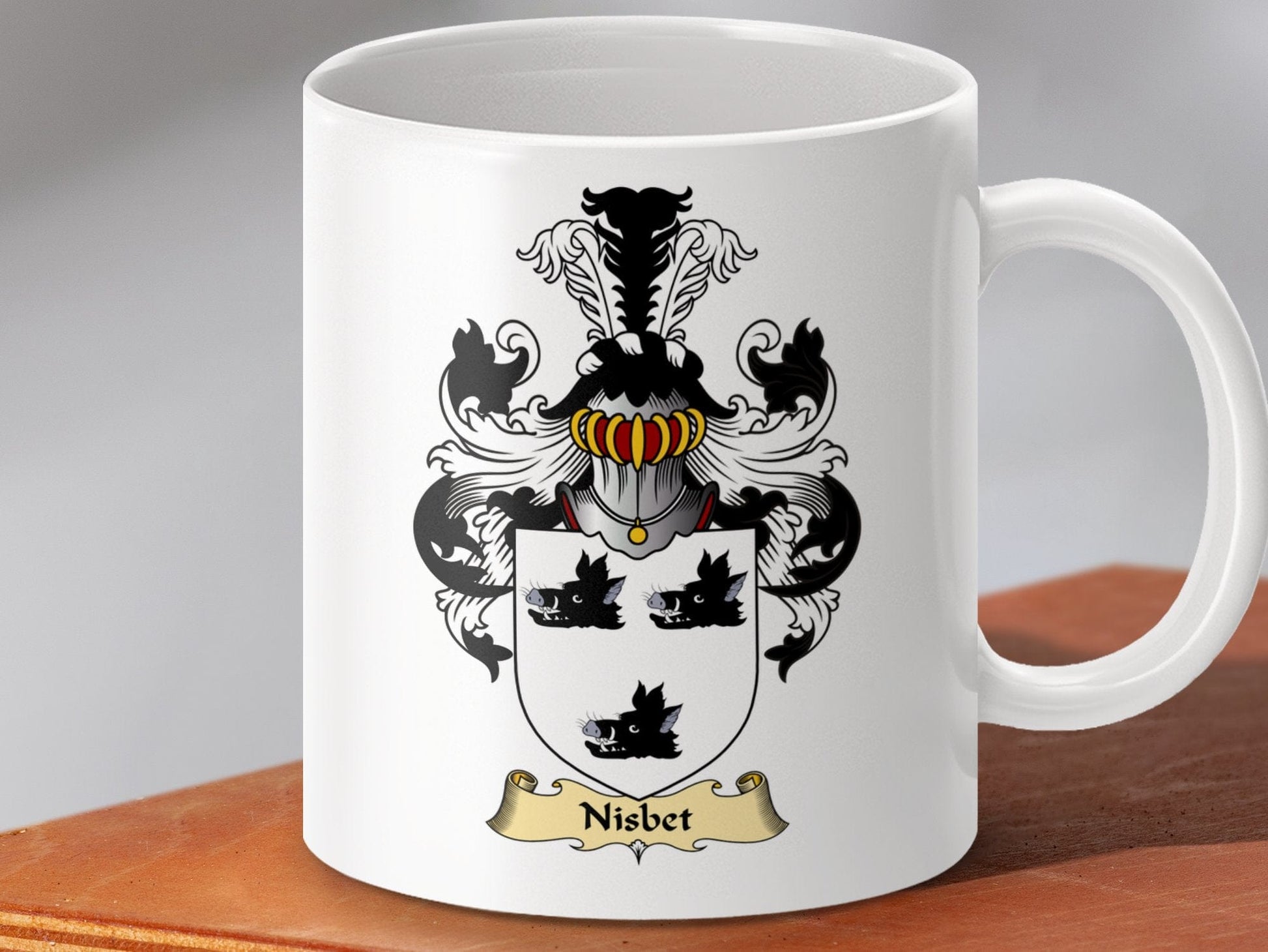 Physical Item 11oz / White Nisbet Clan Coat Of Arms Scottish Mug