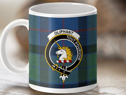 Physical Item 11oz / White Oliphant Clan Crest Tartan Scottish Mug