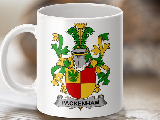 Physical Item 11oz / White Packenham Surname Irish Heraldry Ceramic Mug