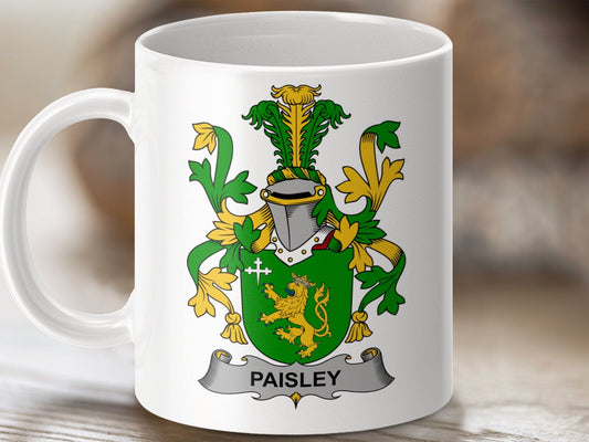 Physical Item 11oz / White Paisley Surname Irish Heraldry Ceramic Mug