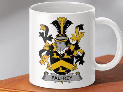 Physical Item 11oz / White Palfrey Surname Irish Heraldry Ceramic Mug