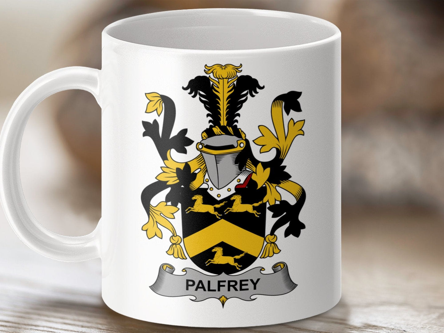 Physical Item 11oz / White Palfrey Surname Irish Heraldry Ceramic Mug