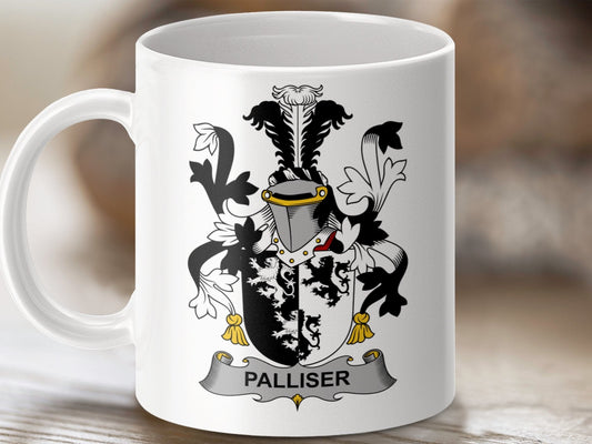 Physical Item 11oz / White Palliser Surname Irish Heraldry Ceramic Mug