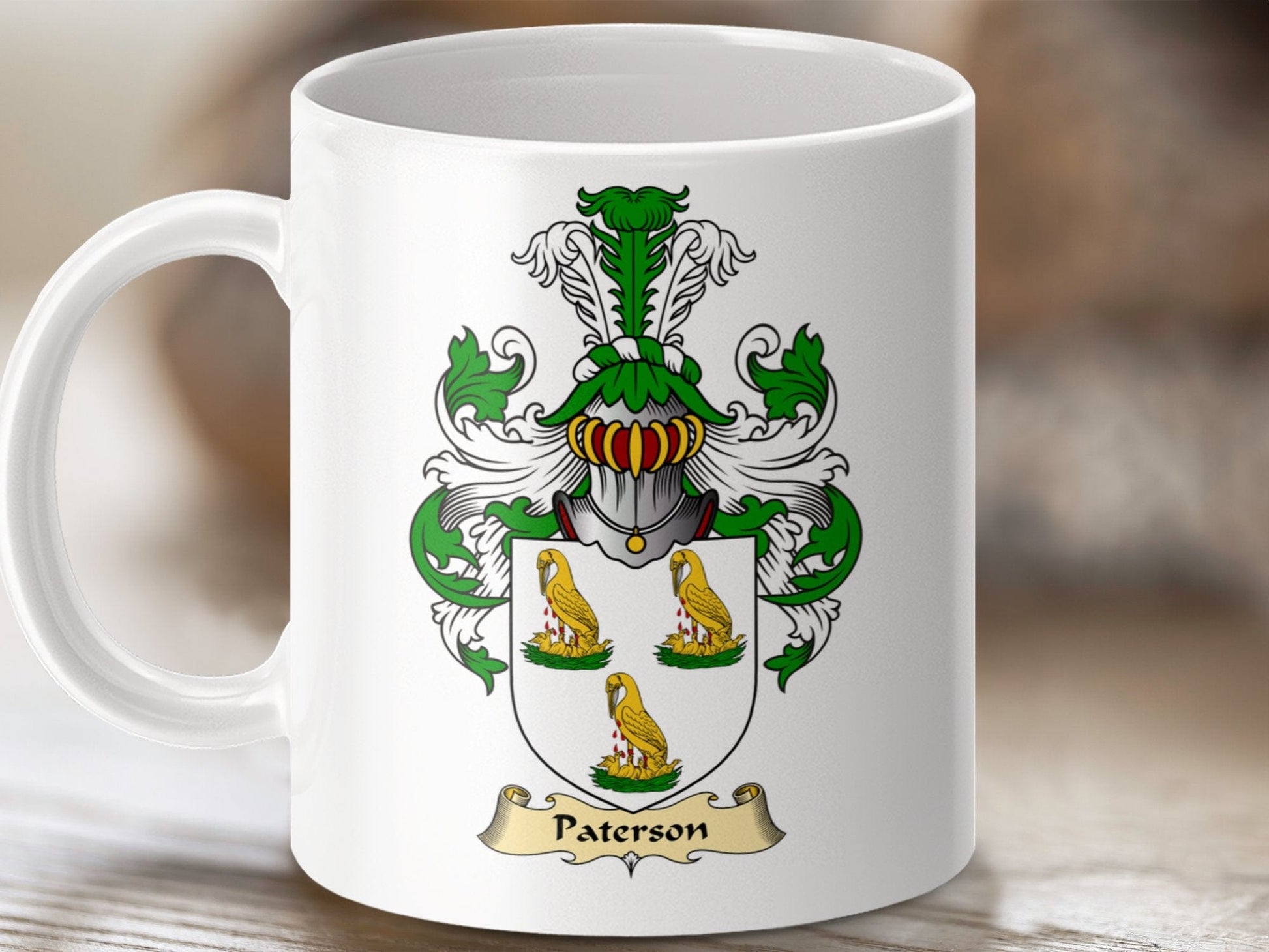 Physical Item 11oz / White Paterson Clan Coat Of Arms Scottish Mug