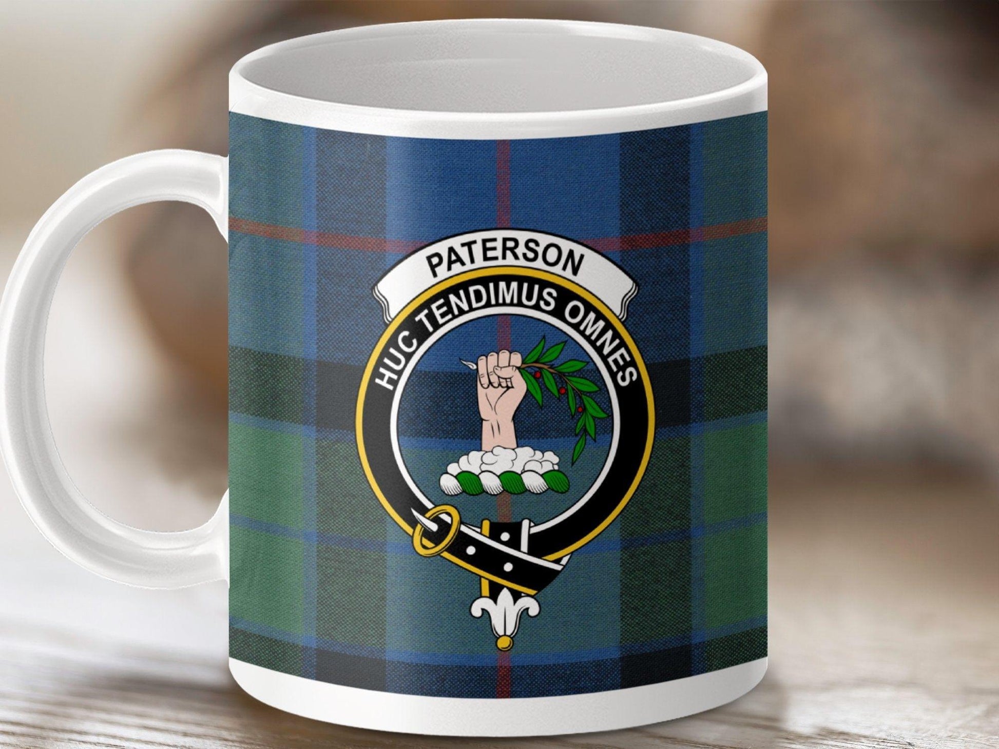 Paterson Clan Crest Tartan Scottish Mug - Celtic Ancestry Gifts