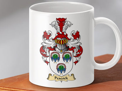 Physical Item 11oz / White Peacock Clan Coat Of Arms Scottish Clan Emblem Mug